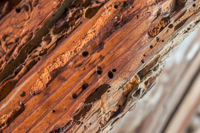 Von Holzwürmern zerfressenes Holz